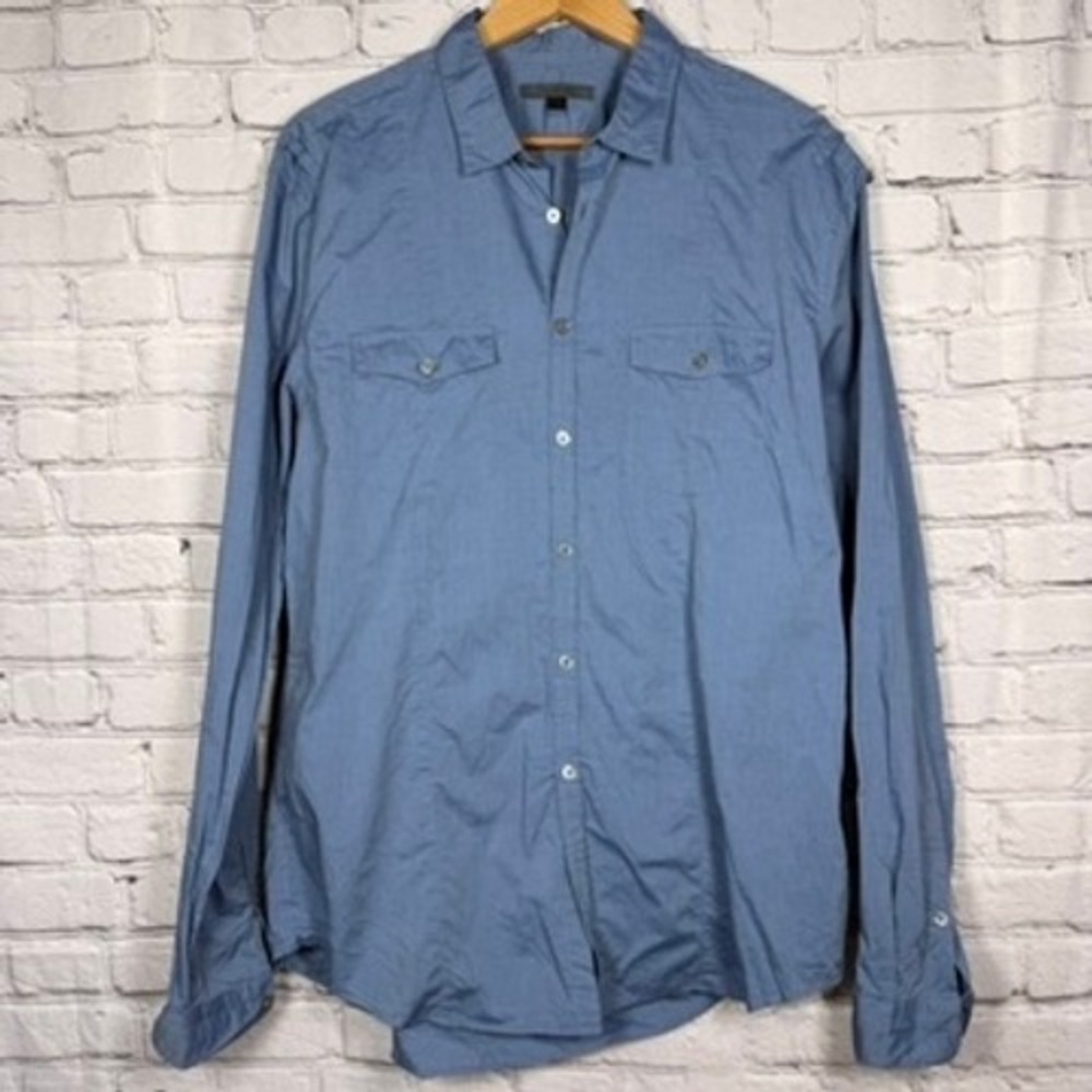 John Varvatos Mens XL Blue Cotton Long Sleeve Button Down Shirt